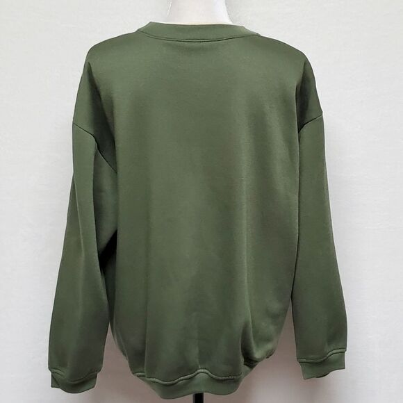 Vintage 90s Basic Editions Olive Green Teddy Bear Floral Fleece Lined Sweatshirt - Picture 8 of 11